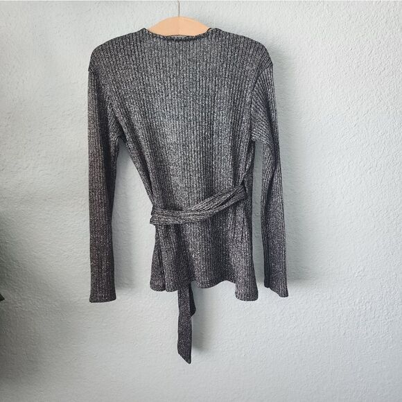 Zara true wrap metallic long sleeve ribbed knit cardigan style blouse - Picture 8 of 16